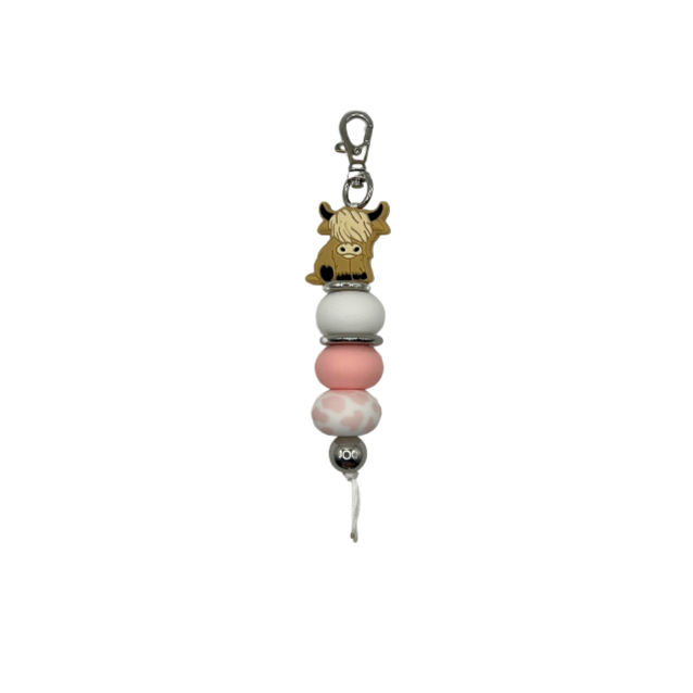 Pink highland cow keyring