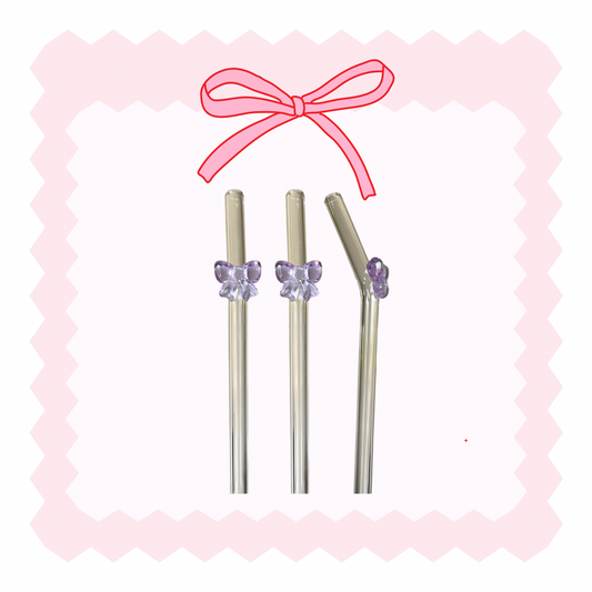 Purple bow glass straw: 3PK