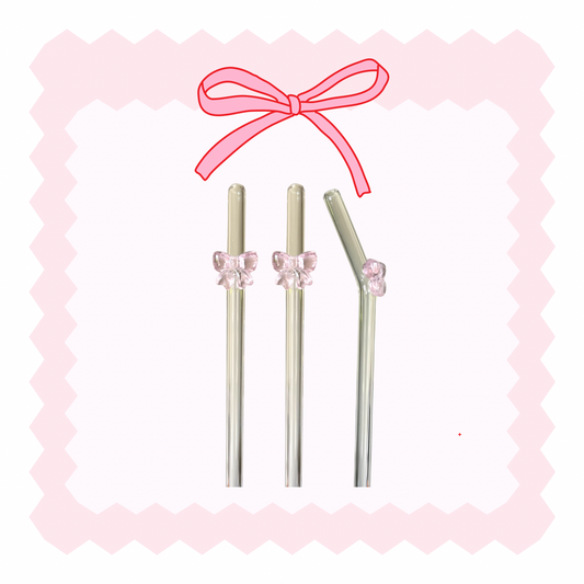 Pink bow glass straw: 3PK