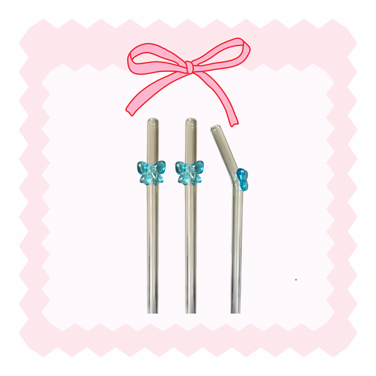 Teal bow glass straw: 3PK