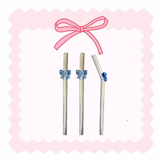 Blue bow glass straw: 3PK