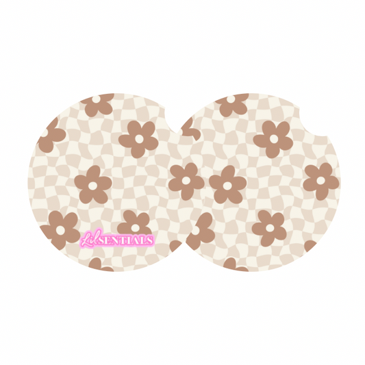 Car coaster: Beige flower (2pk)